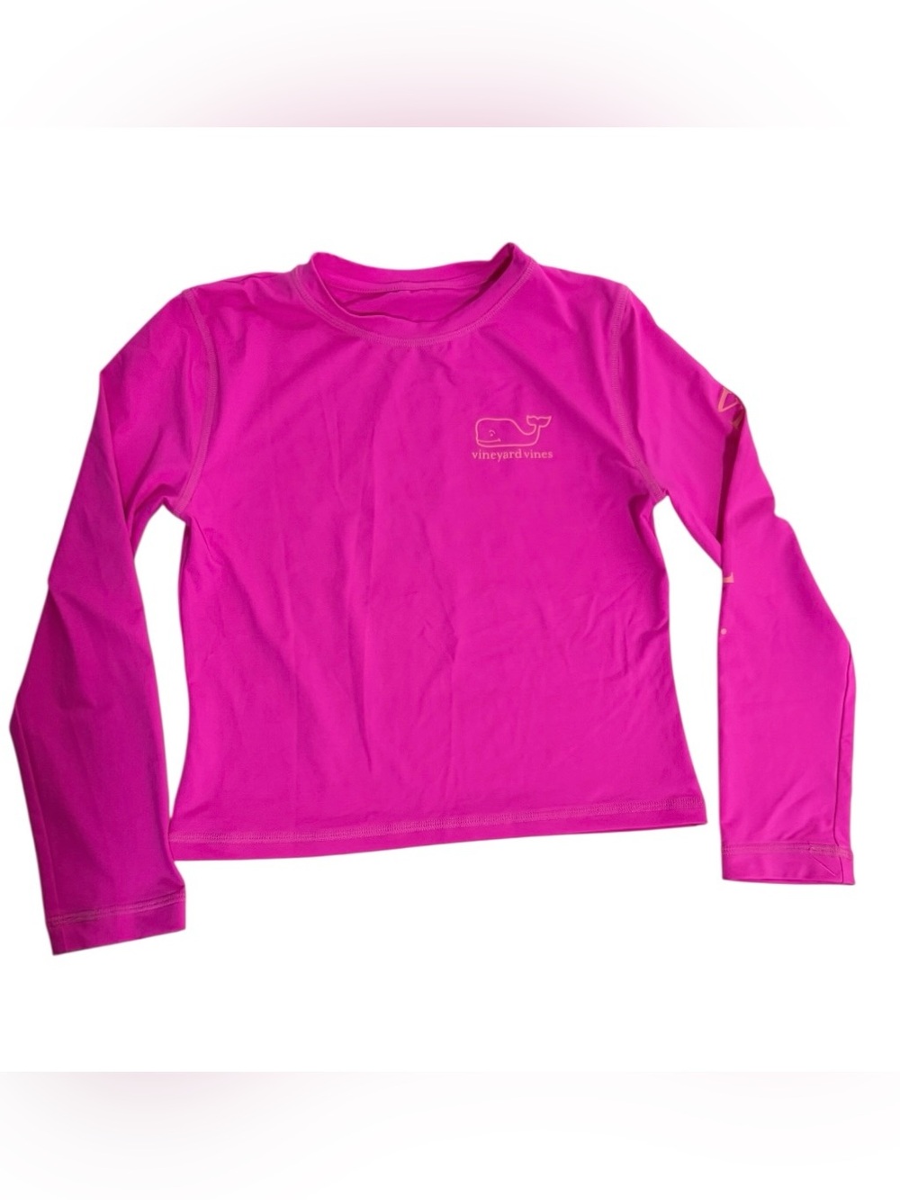 Vineyard Vines Girls Pink Long Sleeve Whale Logo Rash Guard Swim Shirt Size 8